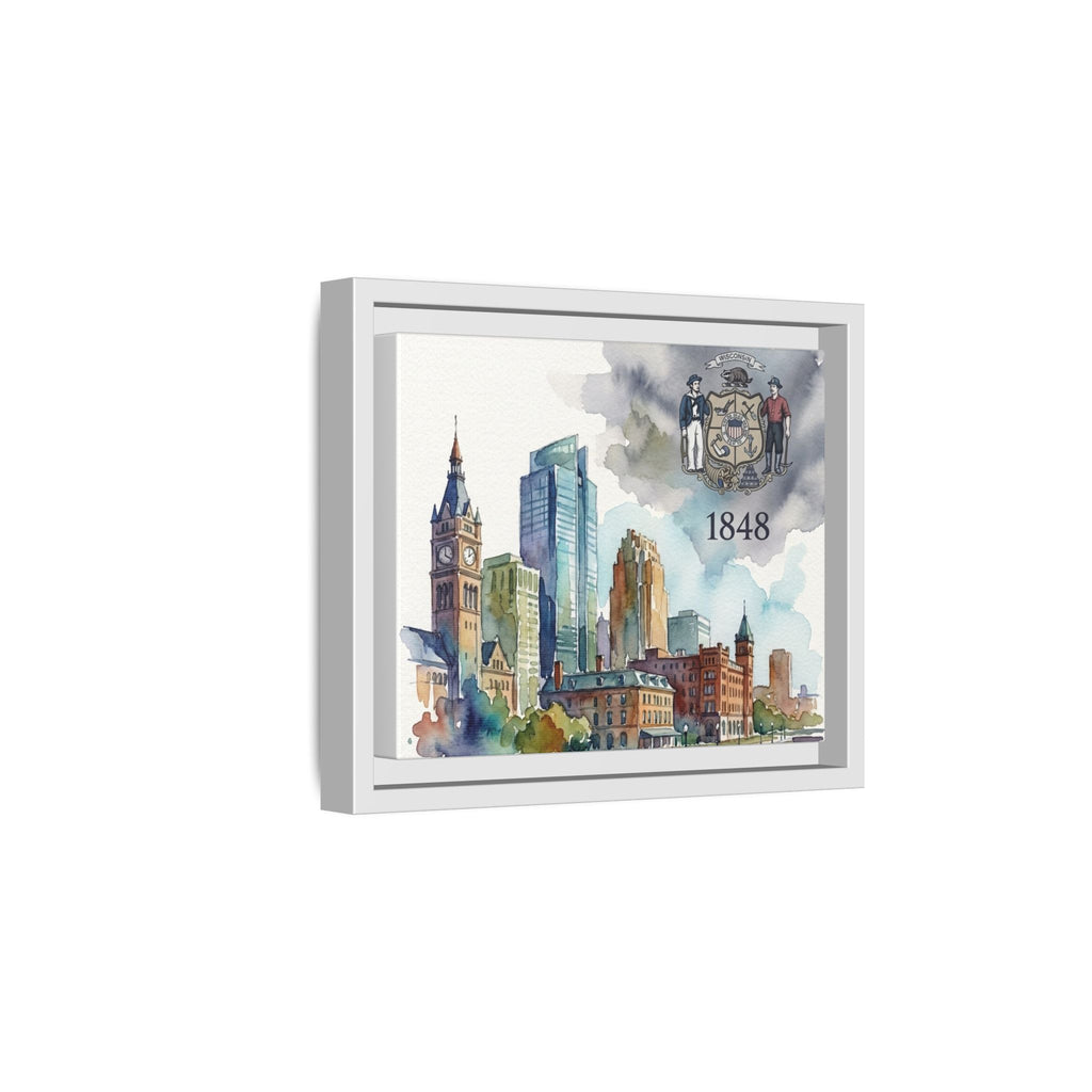 Wisconsin 1848 Milwaukee Skyline Framed Canvas