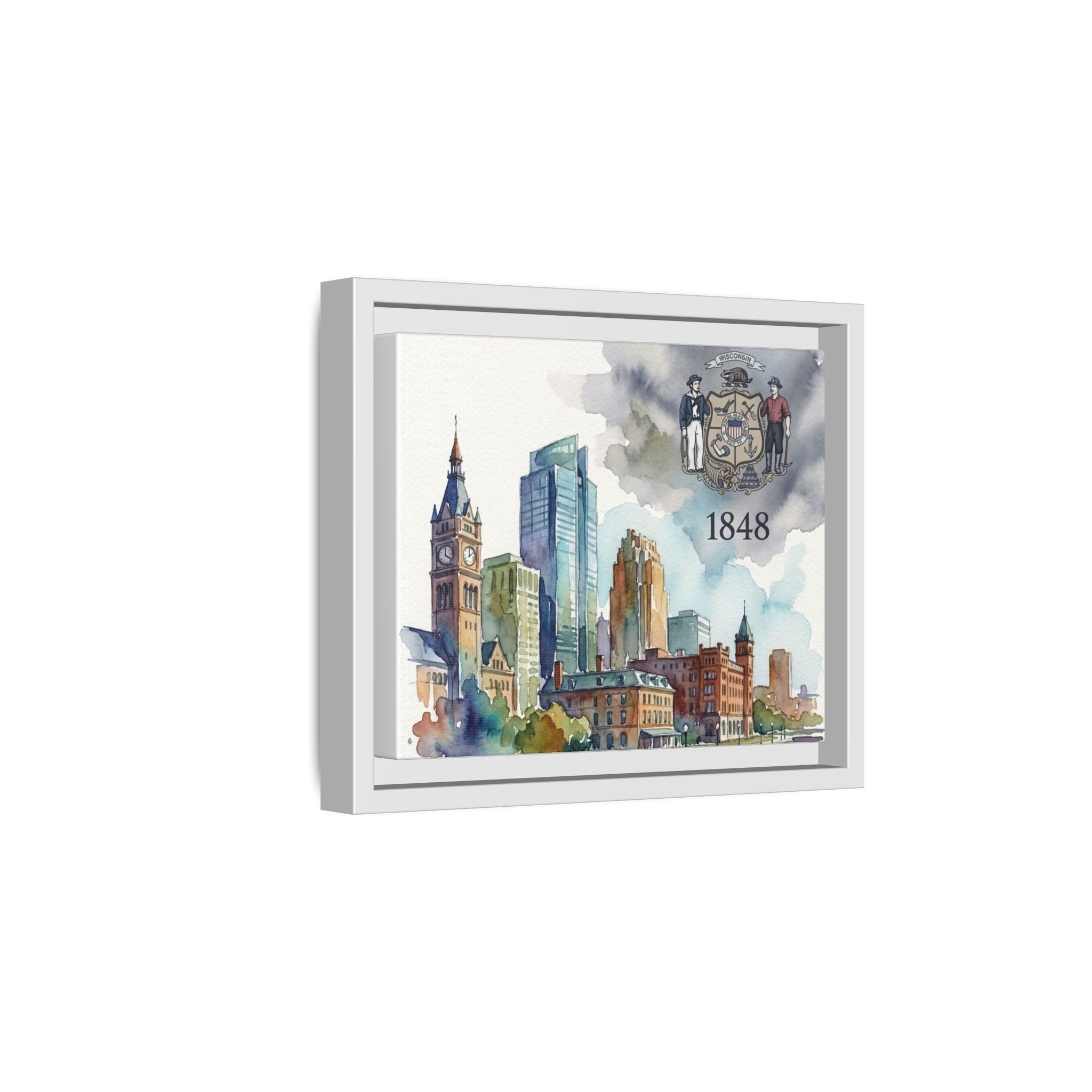 Wisconsin 1848 Milwaukee Skyline Framed Canvas