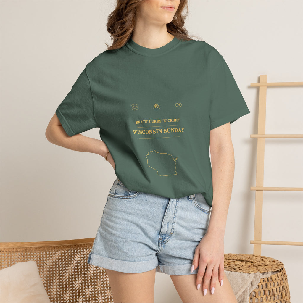 Brats. Curds. Kickoff. Wisconsin Sunday Comfort Colors Tee