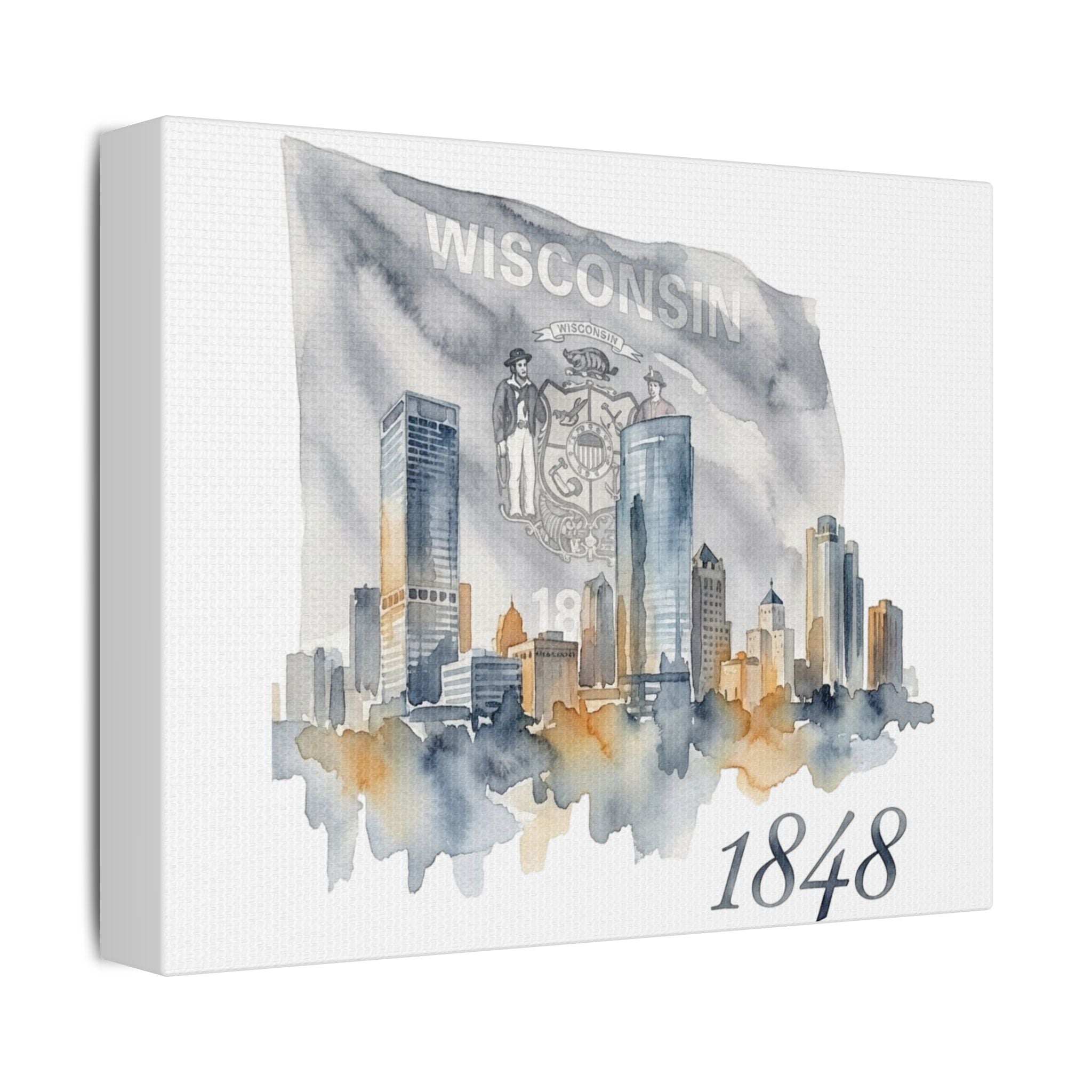 Wisconsin 1848 Milwaukee Skyline Canvas Print