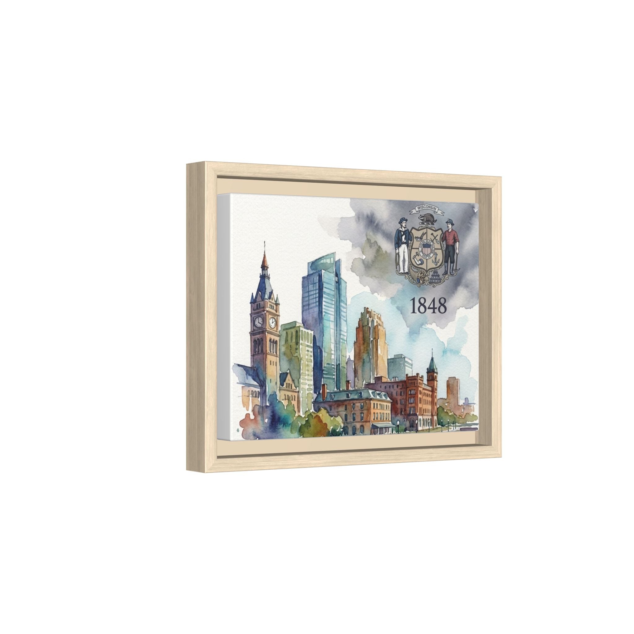 Wisconsin 1848 Milwaukee Skyline Framed Canvas