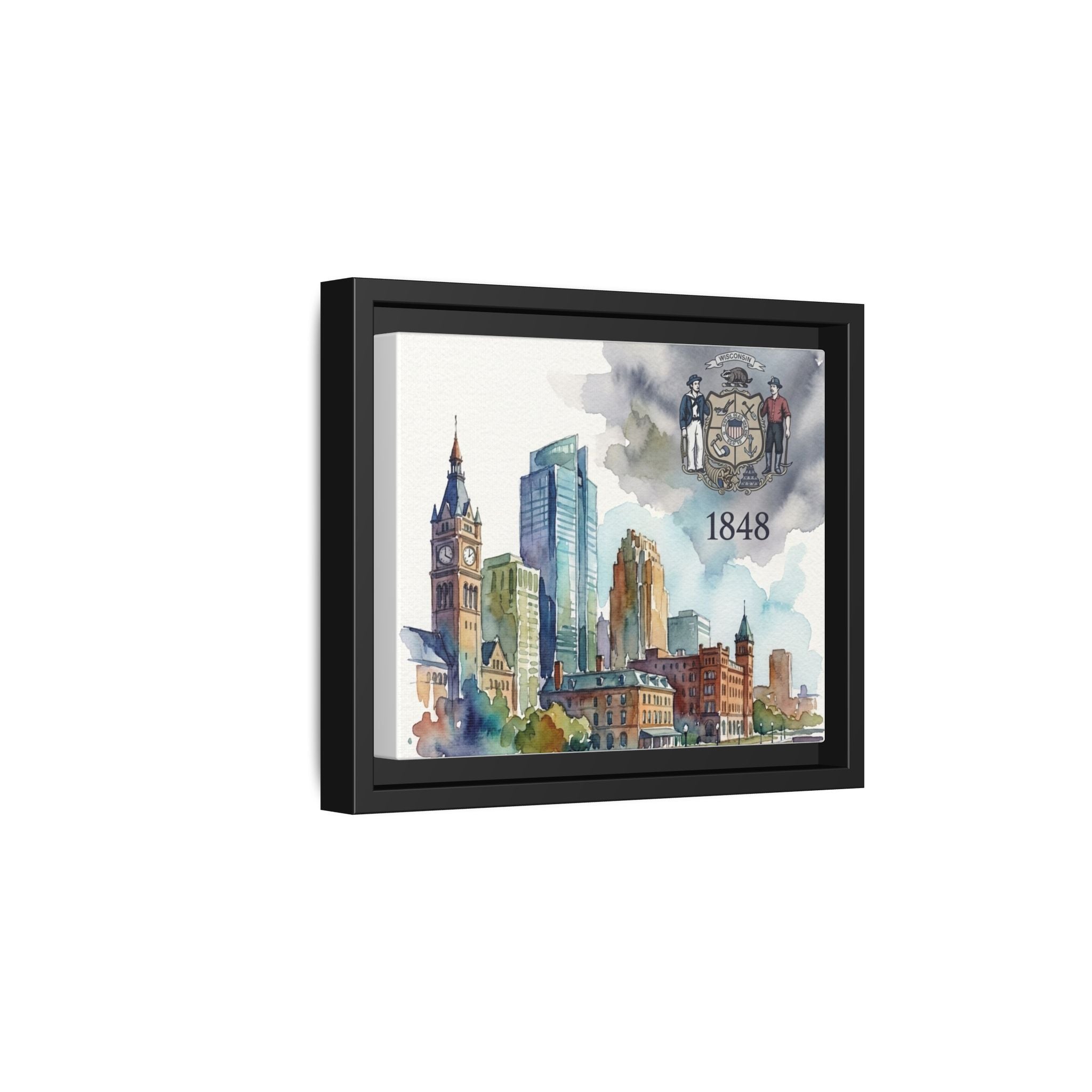 Wisconsin 1848 Milwaukee Skyline Framed Canvas