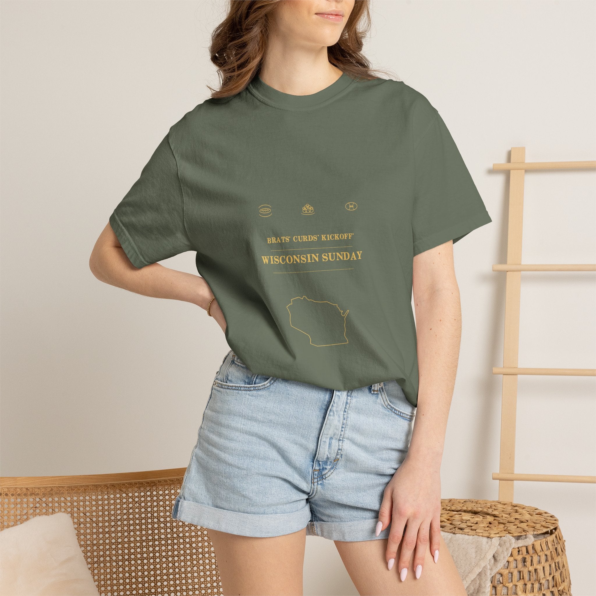 Brats. Curds. Kickoff. Wisconsin Sunday Comfort Colors Tee