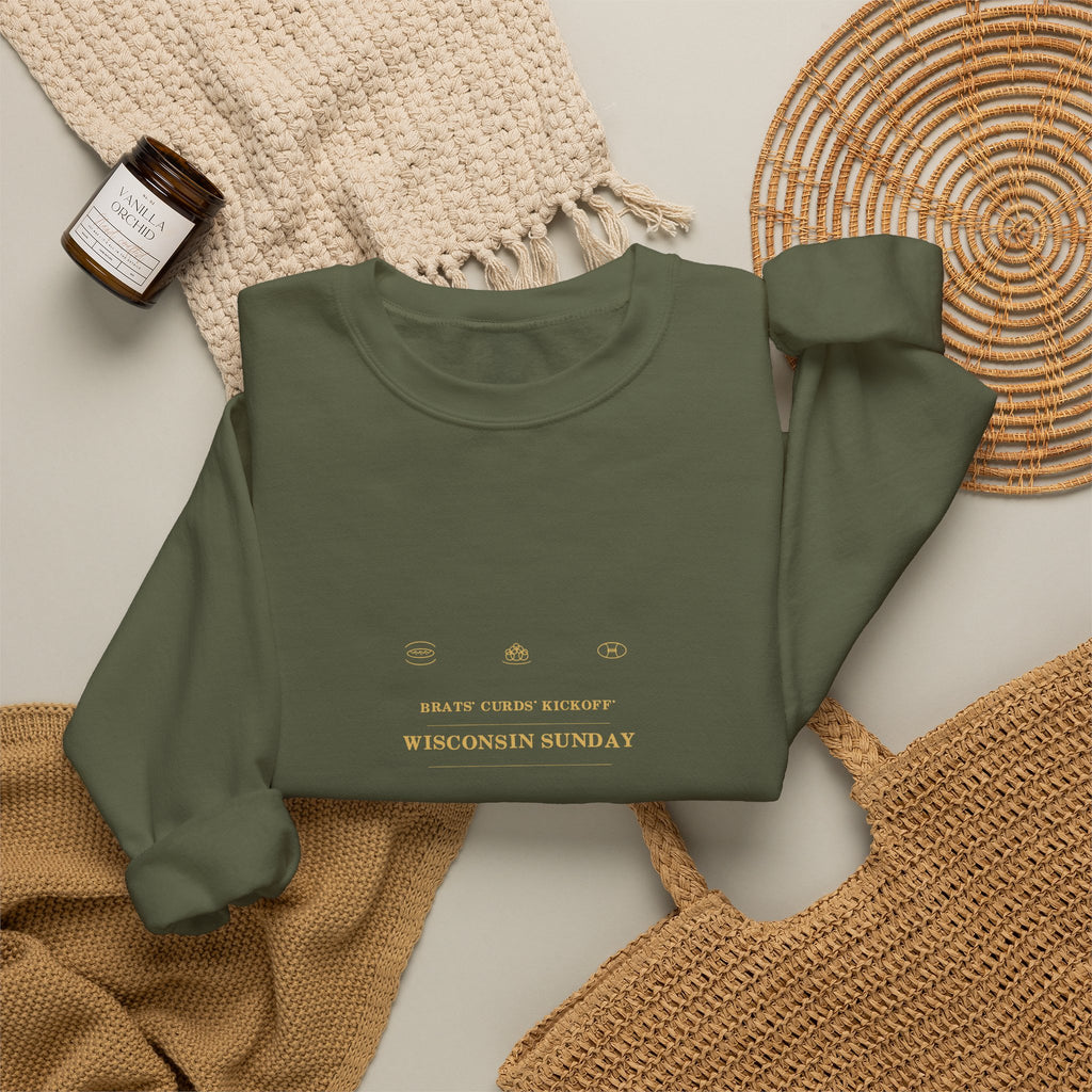Brats. Curds. Kickoff. Wisconsin Sunday Crewneck Sweatshirt