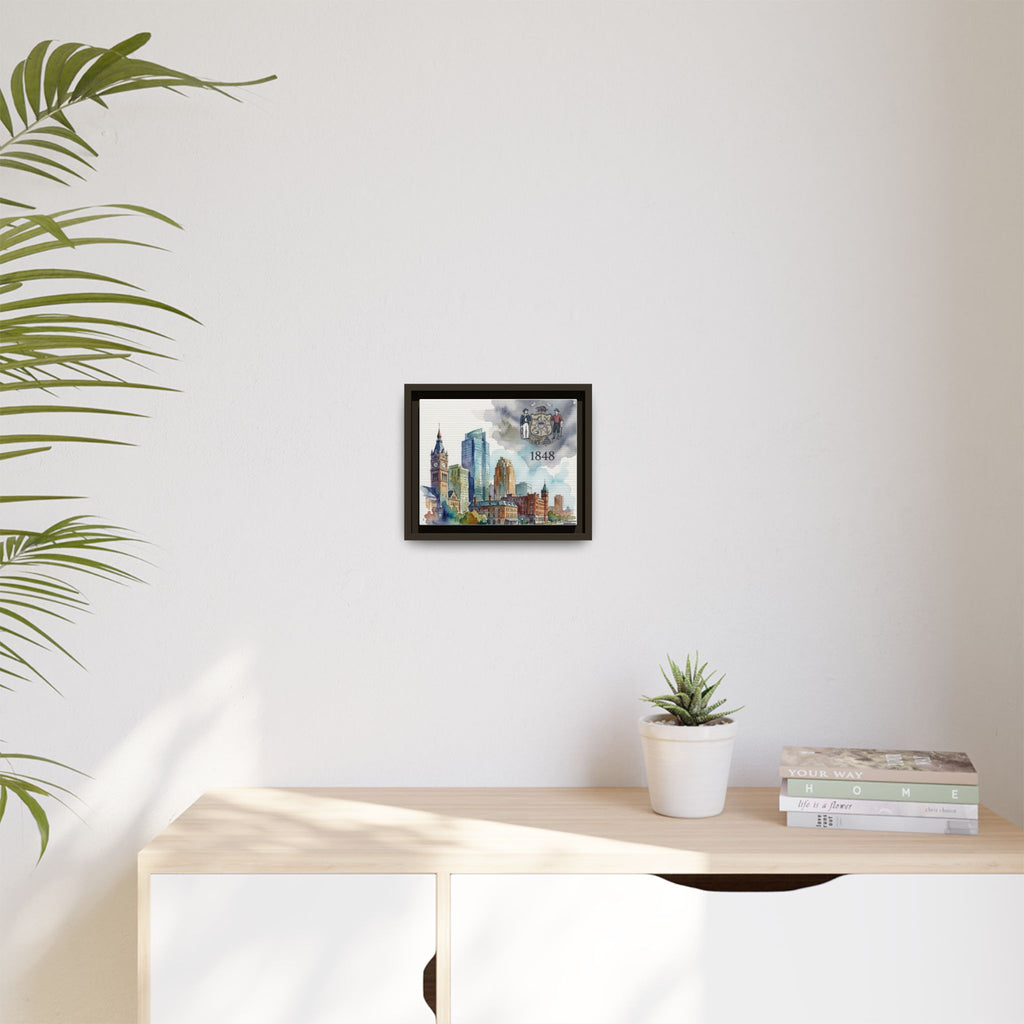 Wisconsin 1848 Milwaukee Skyline Framed Canvas