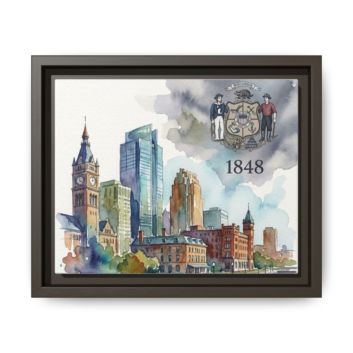 Wisconsin 1848 Milwaukee Skyline Framed Canvas