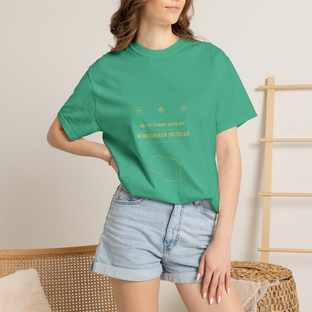 Brats. Curds. Kickoff. Wisconsin Sunday Comfort Colors Tee
