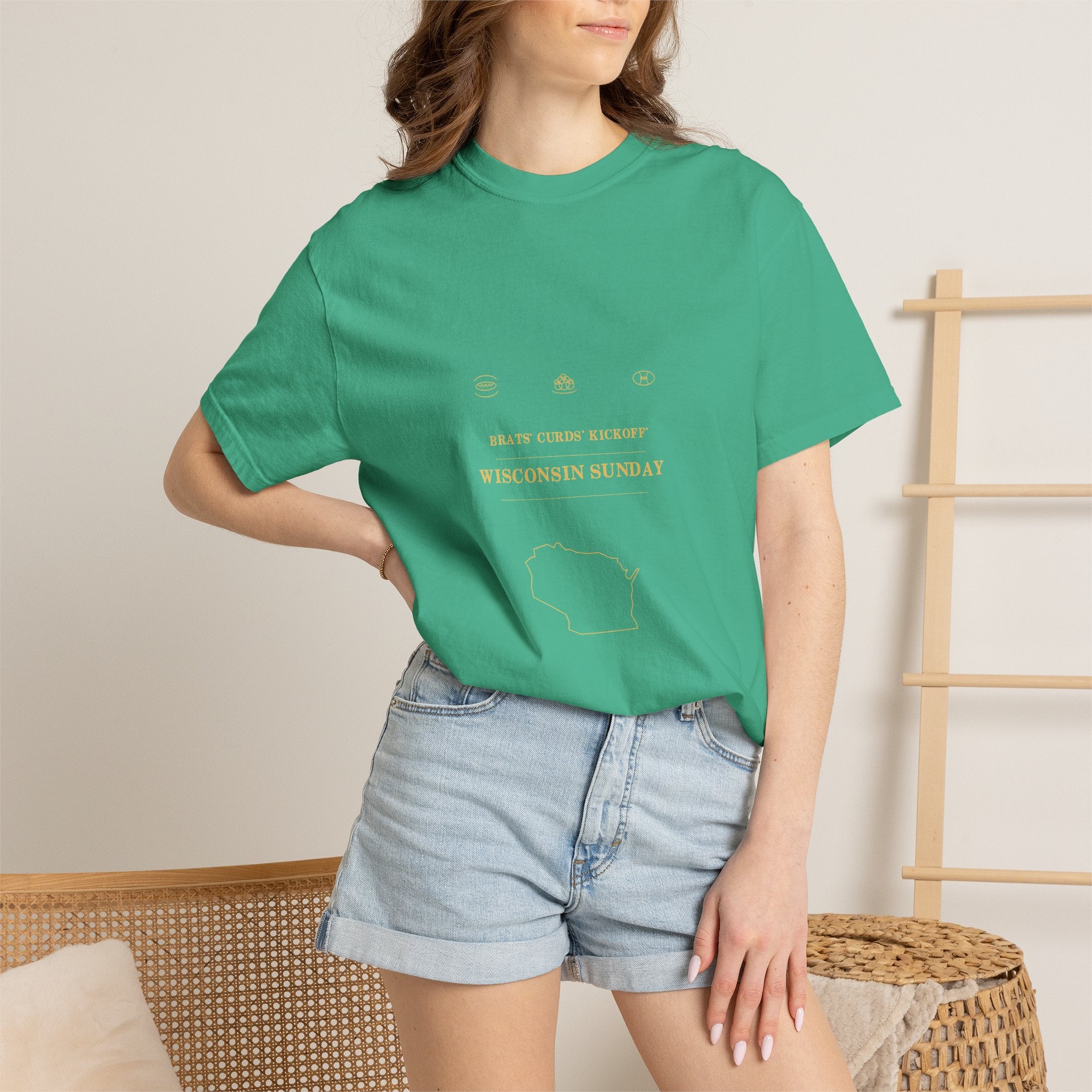 Brats. Curds. Kickoff. Wisconsin Sunday Comfort Colors Tee