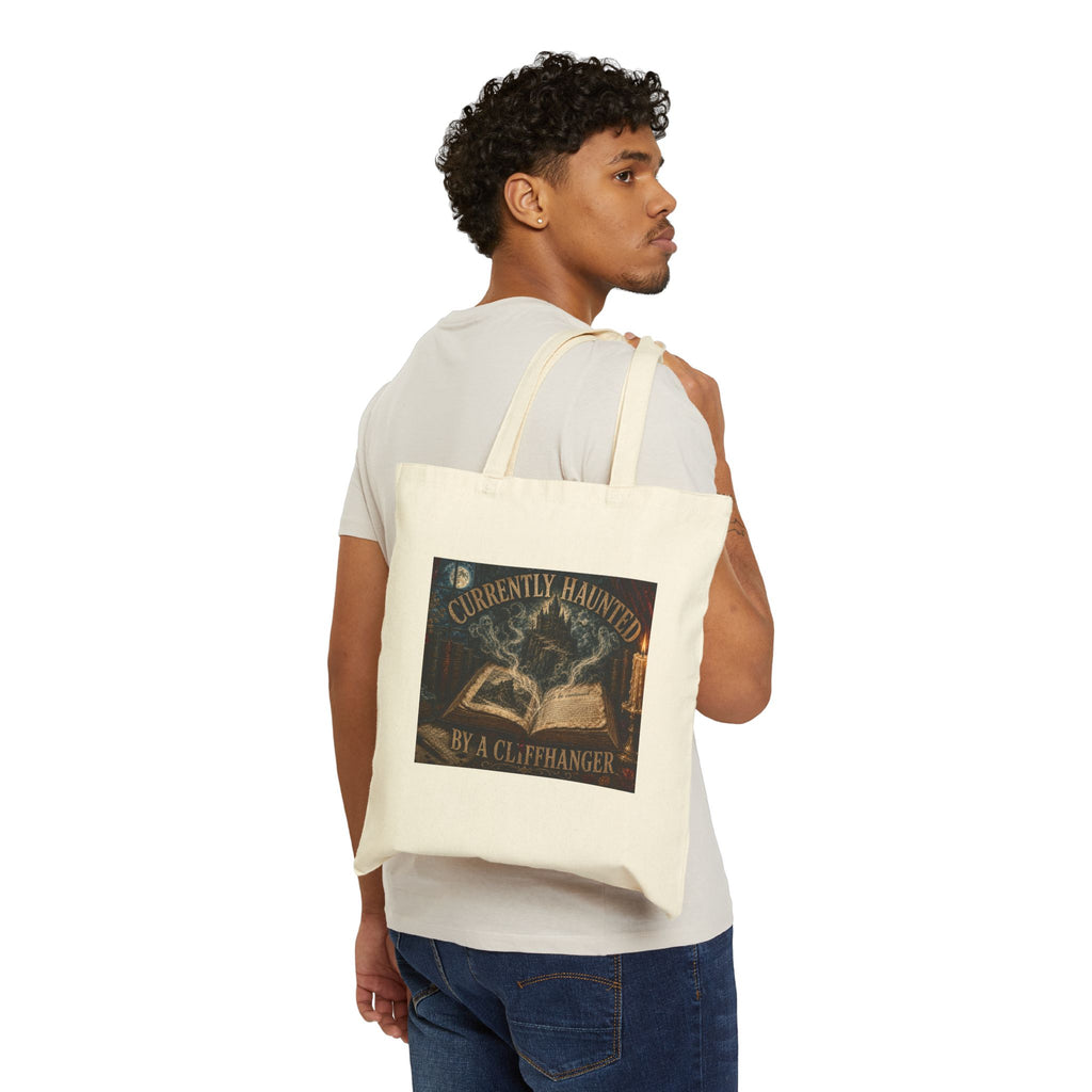 Currently Haunted by a Cliffhanger Cotton Canvas Tote — Spooky Reader Bag