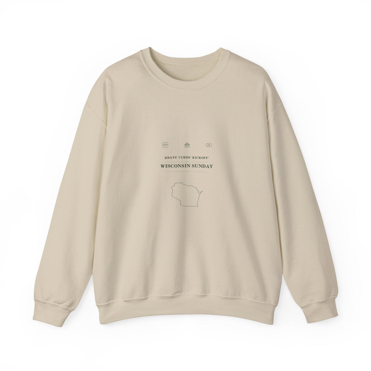 Brats. Curds. Kickoff. Wisconsin Sunday Crewneck Sweatshirt