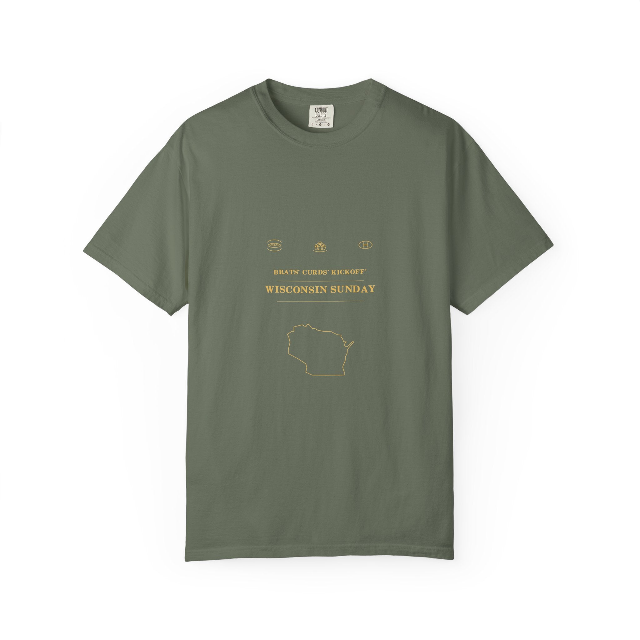 Brats. Curds. Kickoff. Wisconsin Sunday Comfort Colors Tee