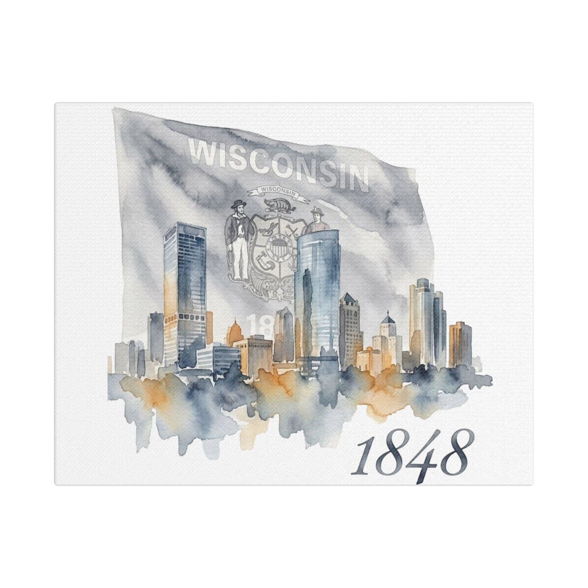 Wisconsin 1848 Milwaukee Skyline Canvas Print