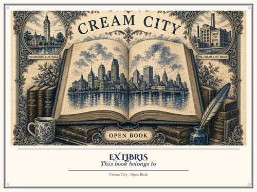 Bookplate style A: open book illustration with ex libris name line