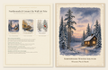 Northwoods and Cream City Holiday Wall Art Trio cover and Print A preview: framing trim guide alongside a watercolor of a snow-draped Wisconsin Northwoods log cabin at dusk.