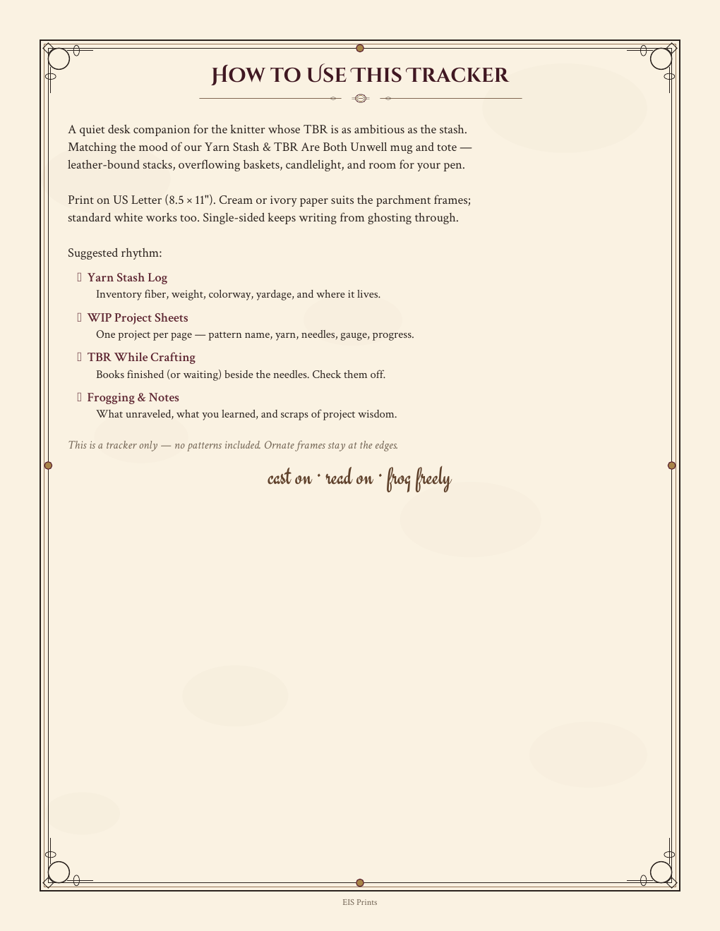 Tracker page preview: project planning layout
