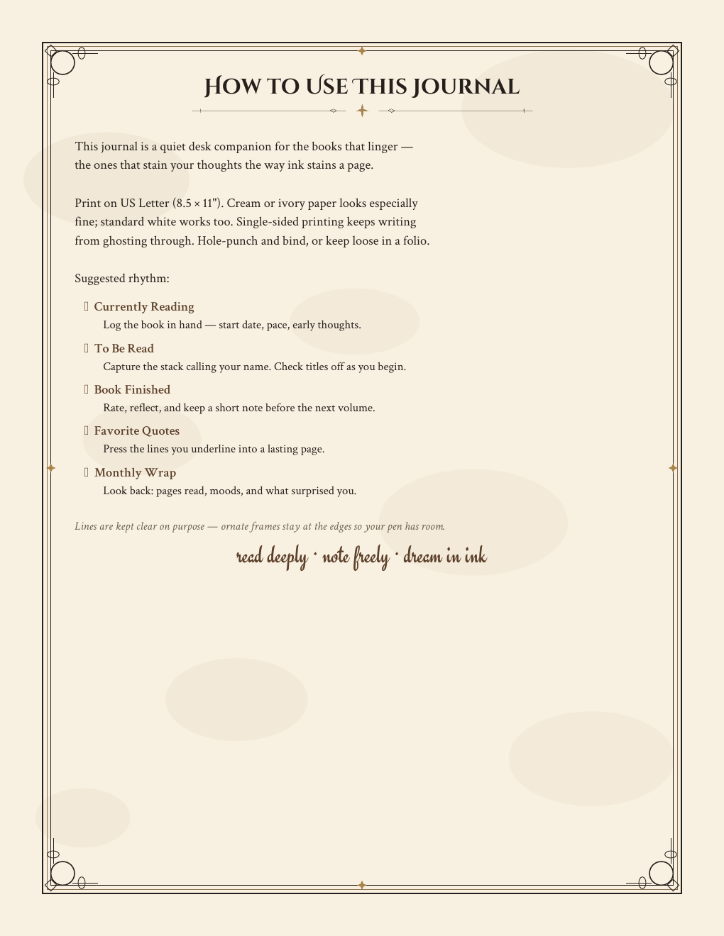 Interior journal page for logging a book, rating and notes